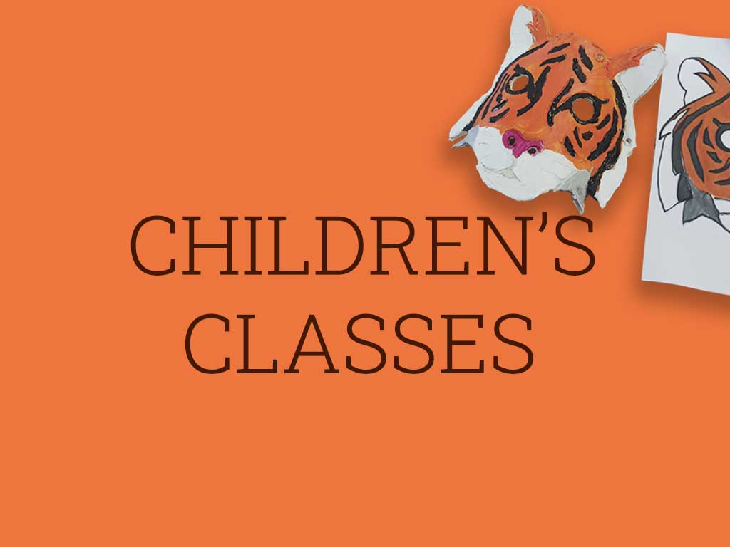 Children's Classes with the image of a tiger mask made by a young student